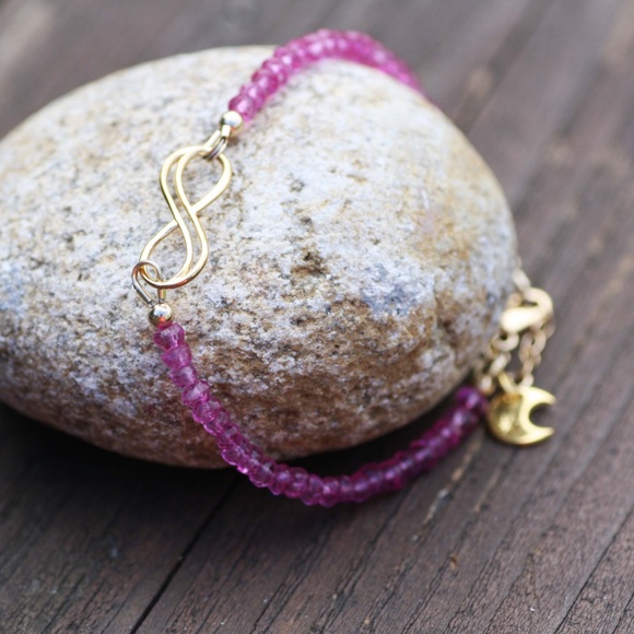 Natural Pink Topaz Bracelet in 14K Gold Yellow Gold, Adjustable Length - Picture 2 of 7